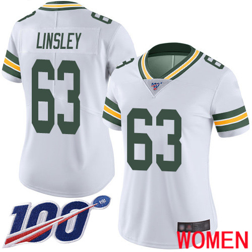 Green Bay Packers Limited White Women 63 Linsley Corey Road Jersey Nike NFL 100th Season Vapor Untouchable
